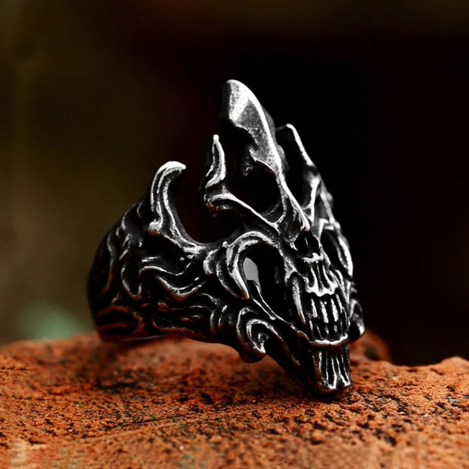 Gothic Skull Ring Stainless Steel Punk Vintage Skull Ring for Men