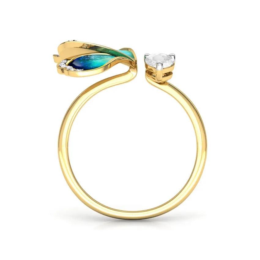 Adjustable Women's Blue Butterfly Ring Zinc Alloy Cubic Zirconia Gift Jewelry