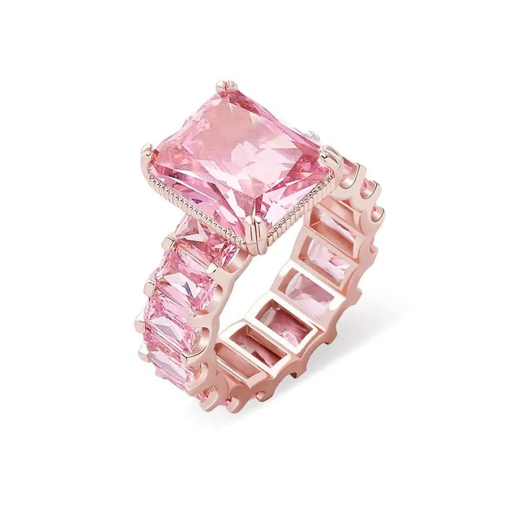 Square CZ Iced Out Ring – Gold Color Copper Hip Hop Cubic Zirconia Ring  Women