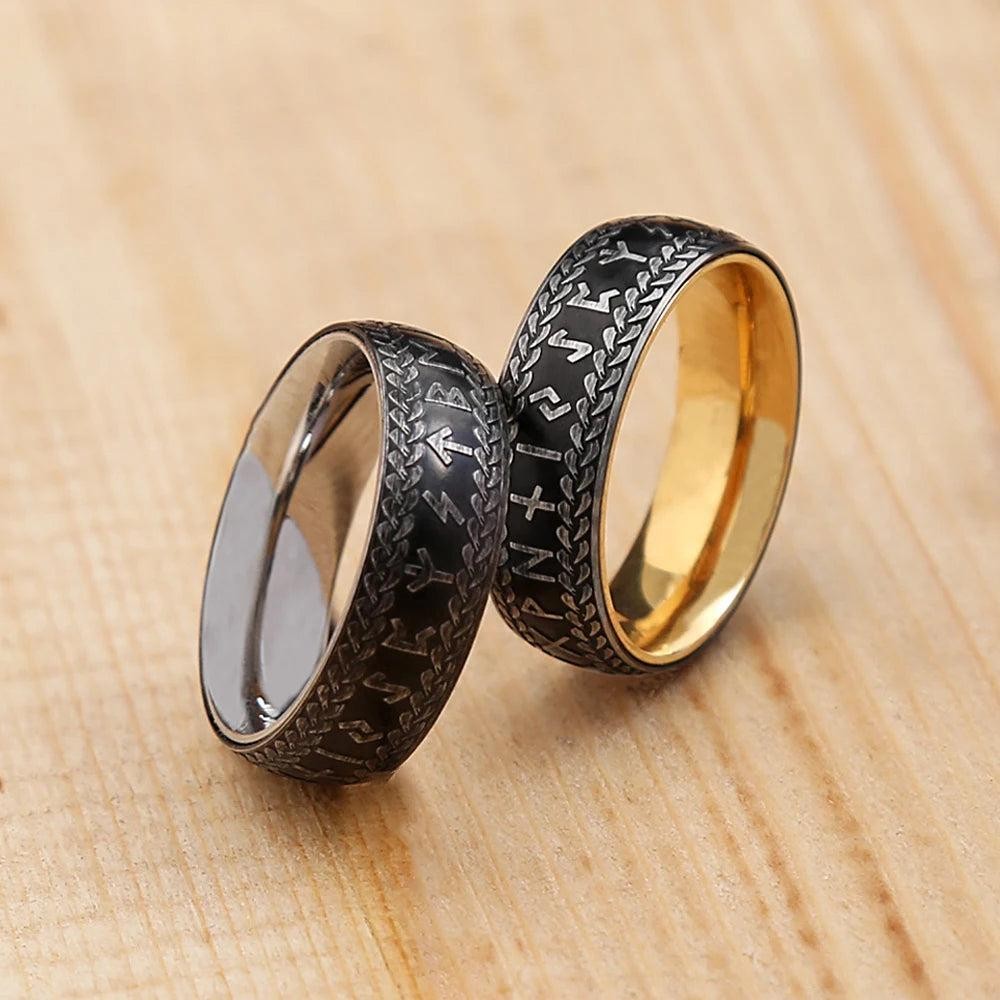 Vintage Viking Rune Ring – Stainless Steel Nordic Amulet Ring for Men Women
