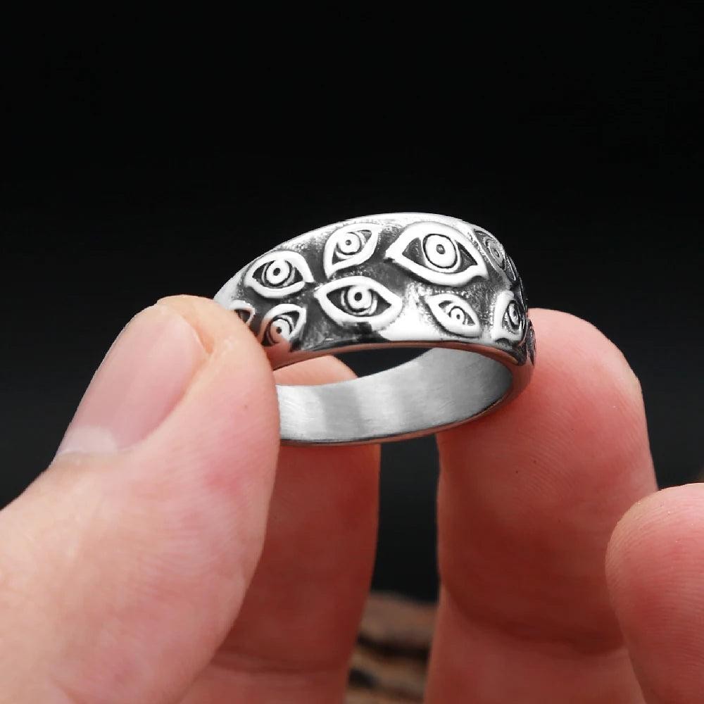 Devil’s Eye Stainless Steel Ring – Gothic Carved God Eye Ring for Men Women