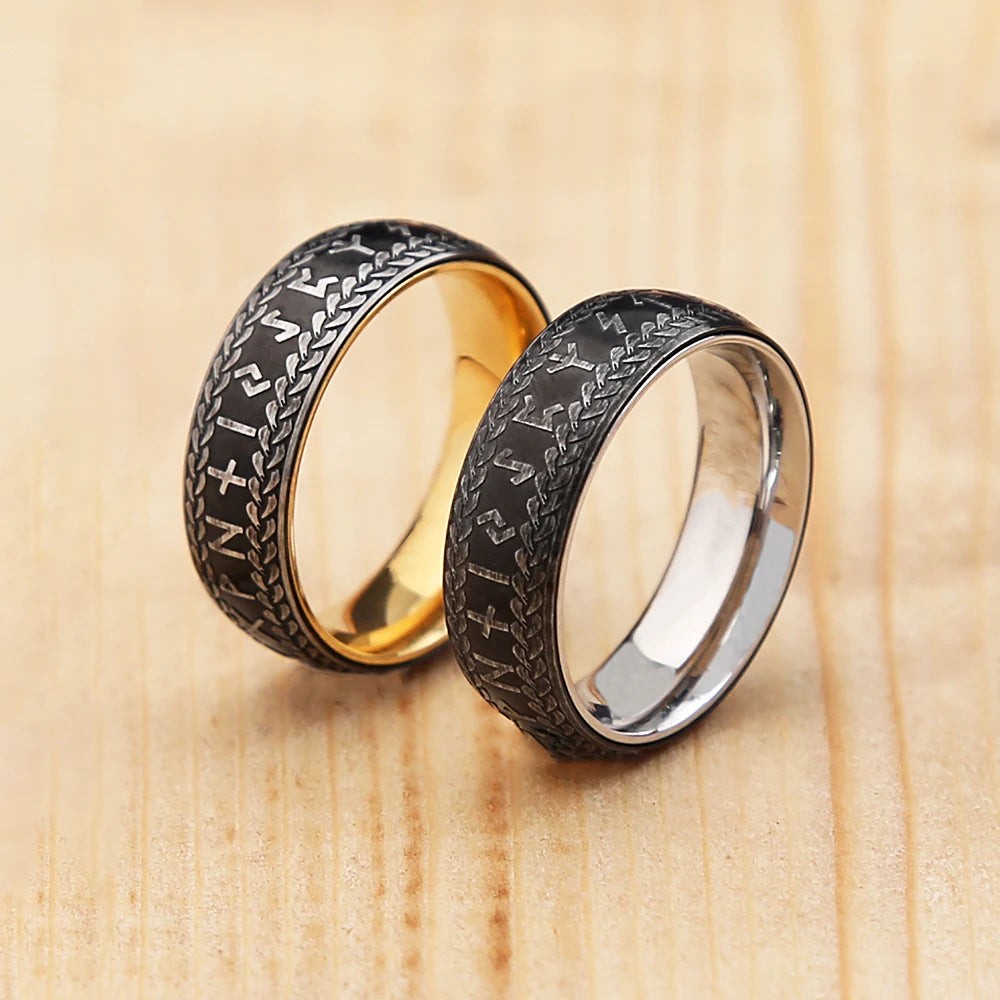 Vintage Viking Rune Ring – Stainless Steel Nordic Amulet Ring for Men Women