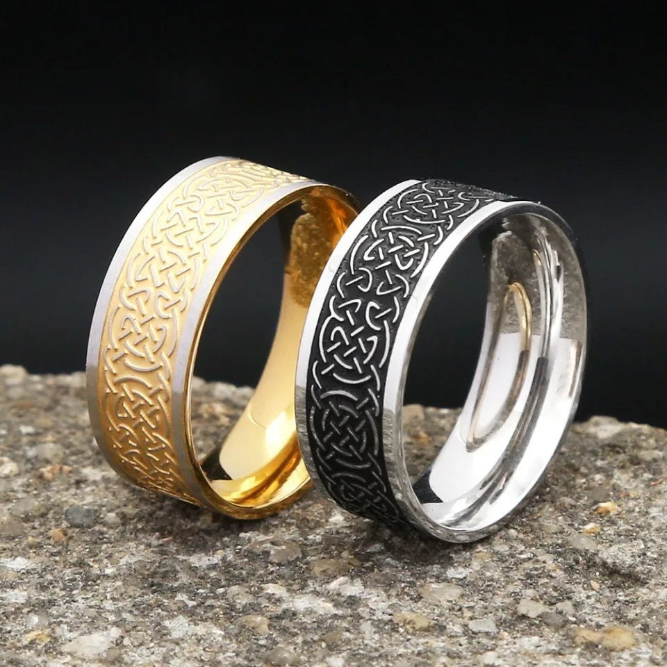 Viking Celtic Knot Rune Ring Stainless Steel Nordic Odin Amulet Ring Men Women
