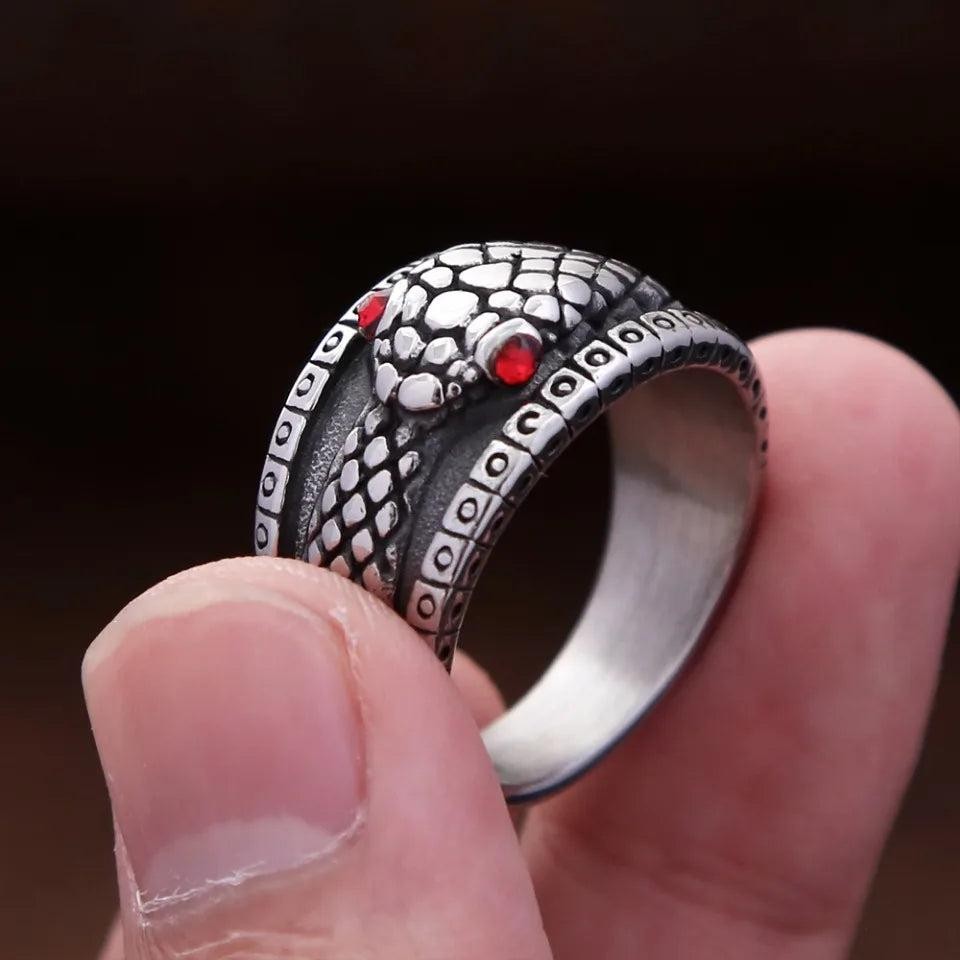 316L Stainless Steel Snake Ring Red Stone Eye Punk Vintage Ring Men Women