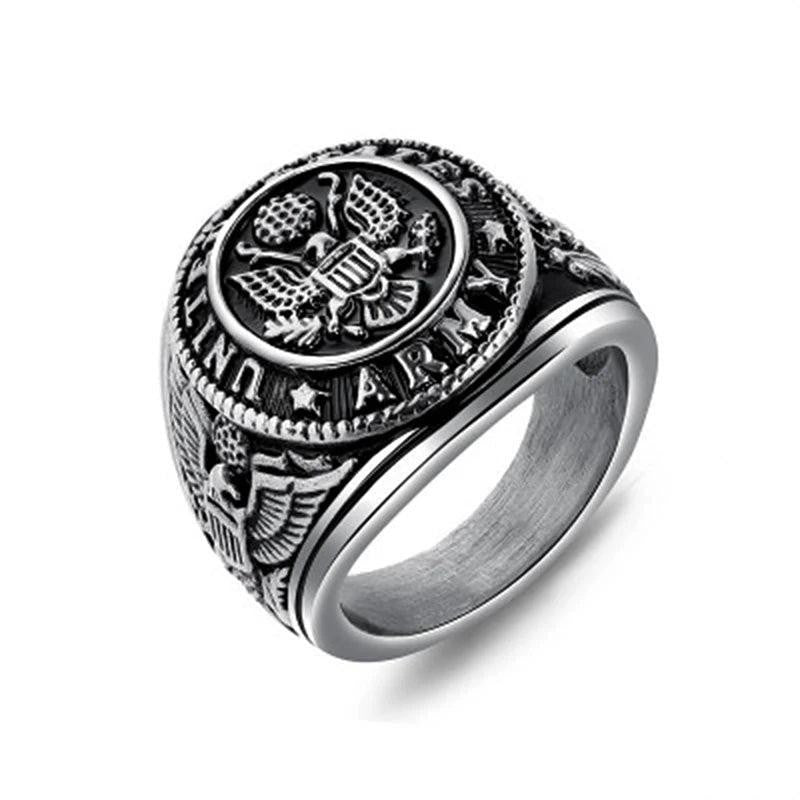 1️⃣ US Army Military Ring Stainless Steel Eagle Ring Gold Silver Men