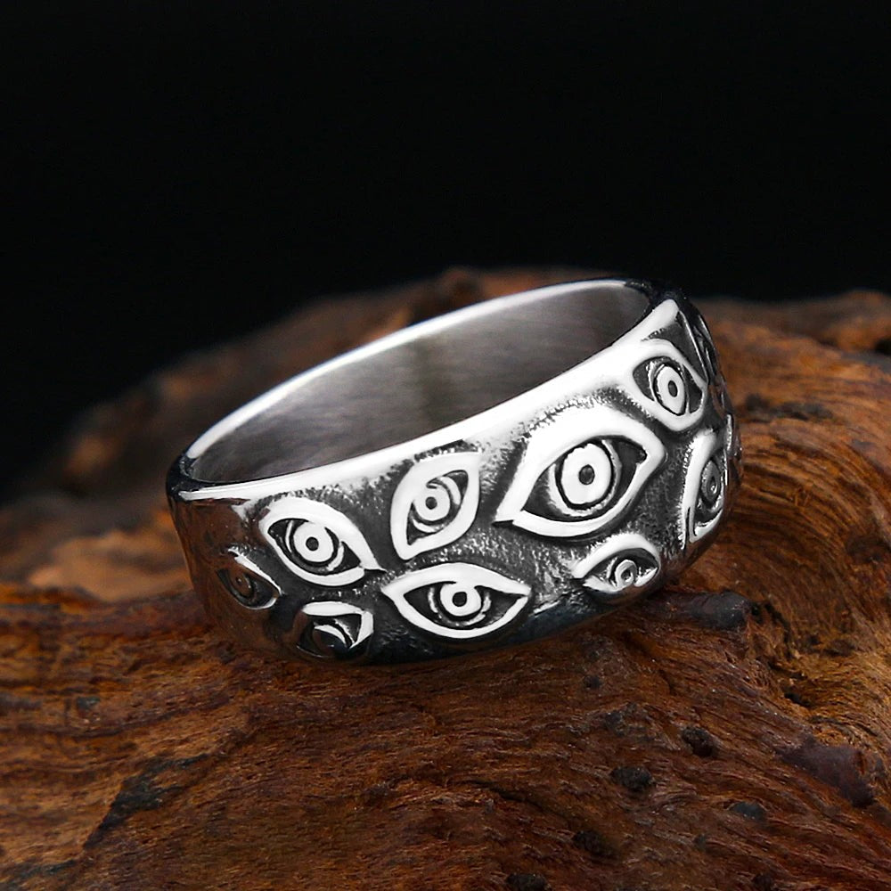 Devil’s Eye Stainless Steel Ring – Gothic Carved God Eye Ring for Men Women
