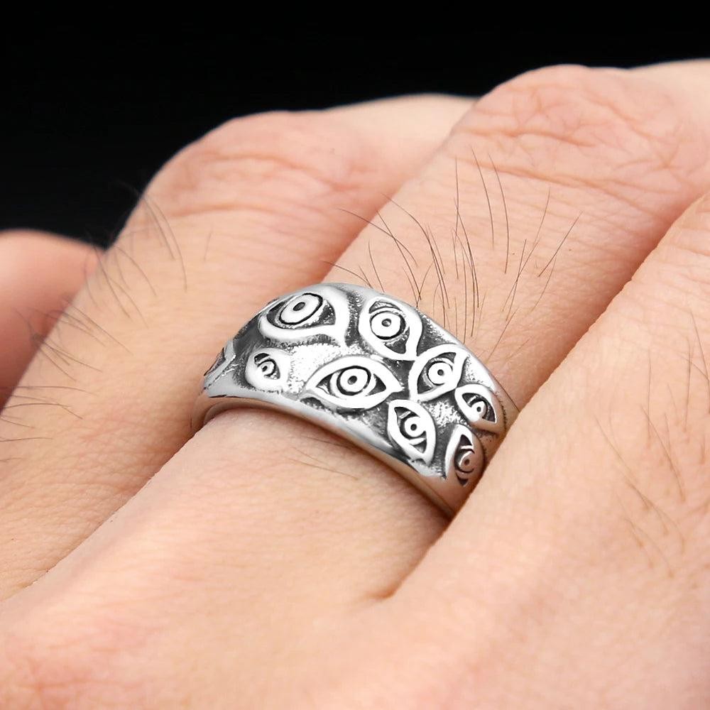 Devil’s Eye Stainless Steel Ring – Gothic Carved God Eye Ring for Men Women