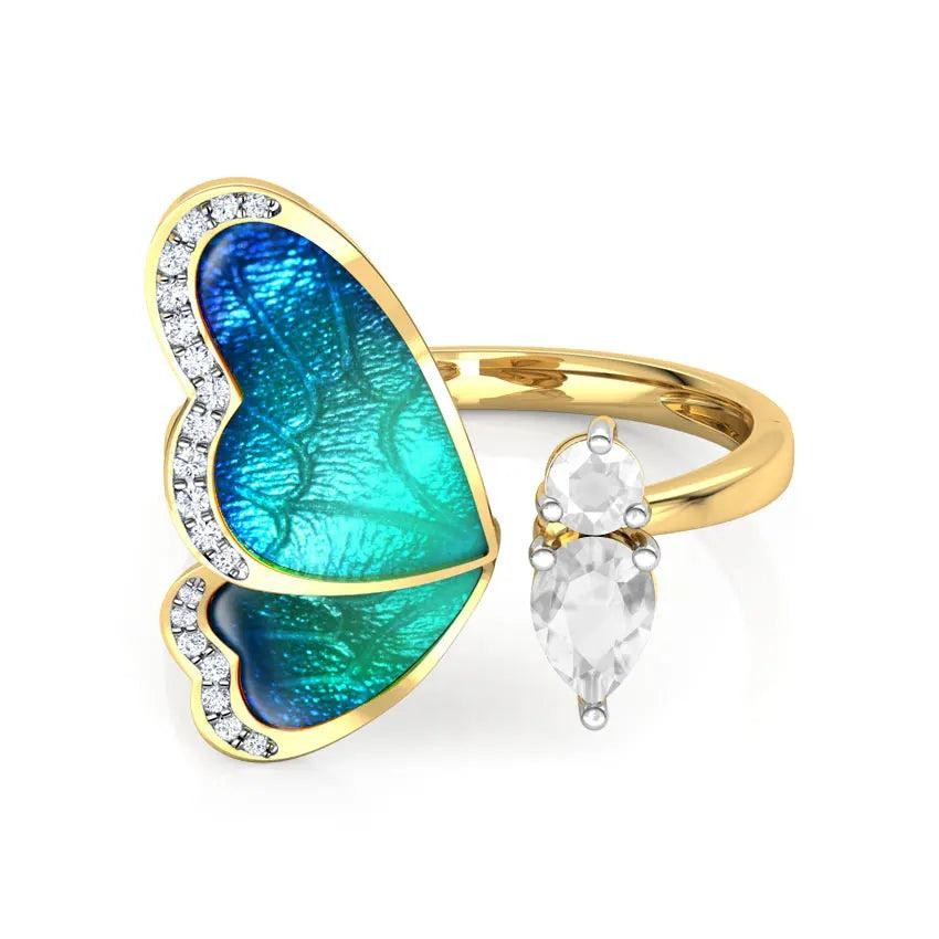 Adjustable Women's Blue Butterfly Ring Zinc Alloy Cubic Zirconia Gift Jewelry