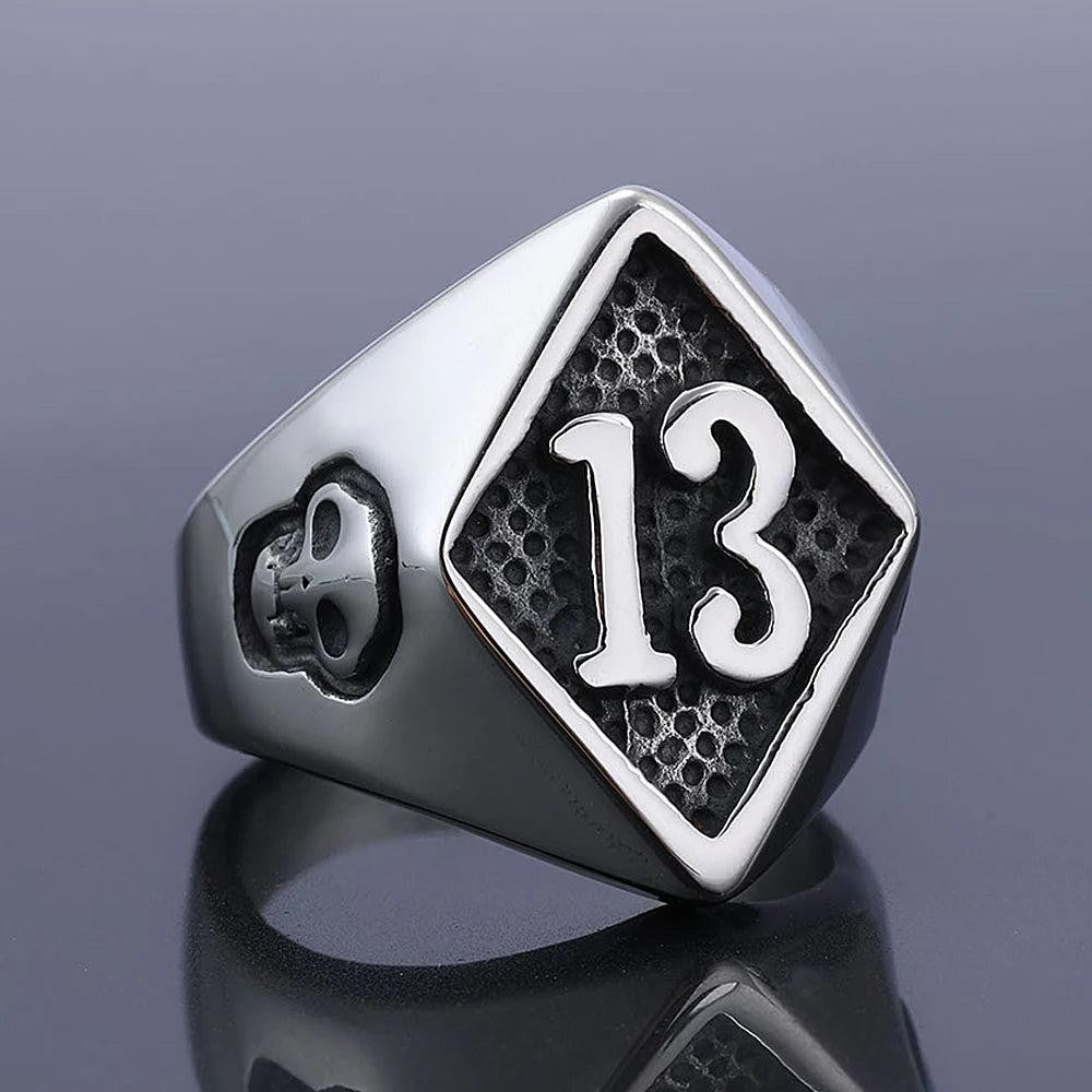 1️⃣ Lucky Number Skull Ring Stainless Steel Punk Biker Ring Men Women