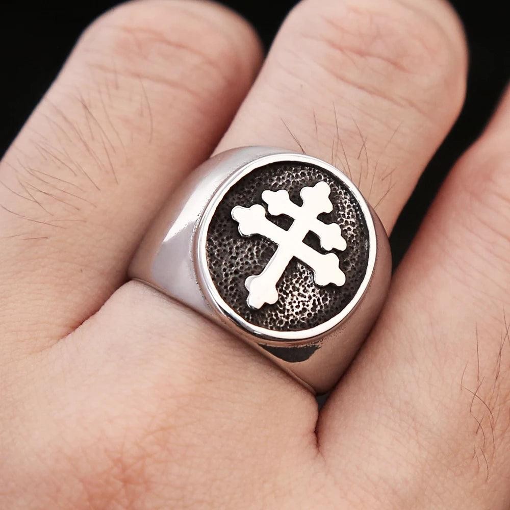 Cross of Lorraine Ring Stainless Steel – Classic Catholic Signet Ring Unisex