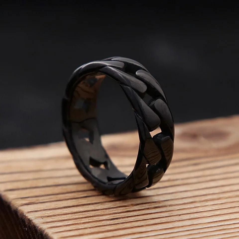 Vintage Hollow Cuban Chain Ring 316L Stainless Steel – Punk Hip Hop Biker Ring