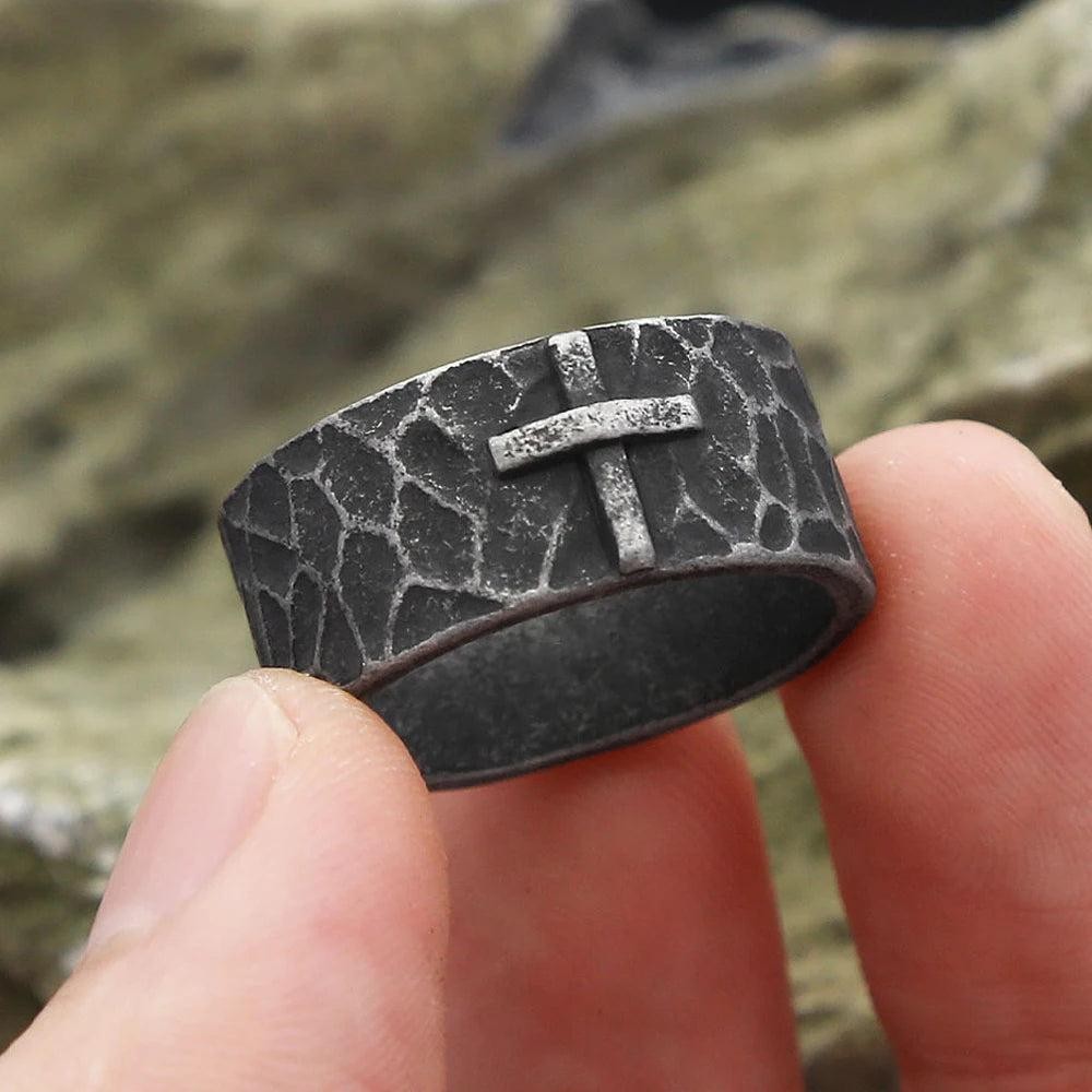 1️⃣ Stainless Steel Cross Ring Punk Biker Amulet Ring for Men Women