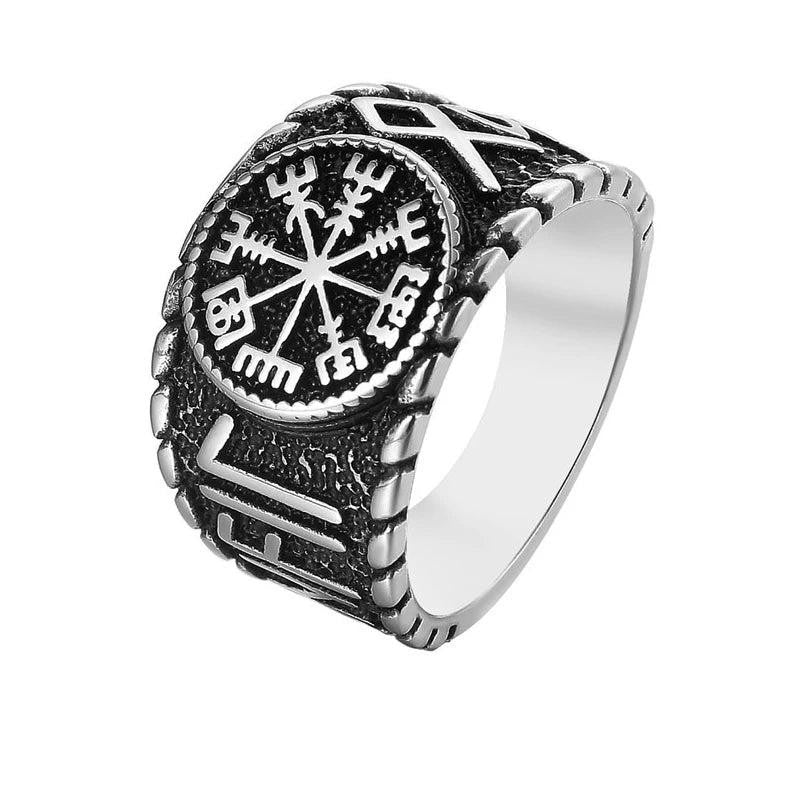 1️⃣ Viking Compass Ring Nordic Stainless Steel Odin Amulet Biker Ring Men