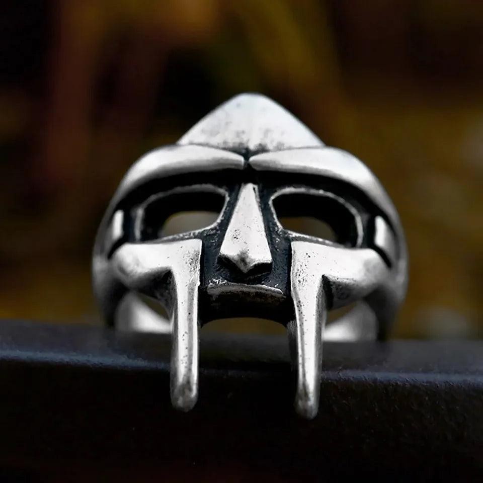 Vintage Gladiator Mask Ring 316L Stainless Steel – Roman Warrior Amulet Ring