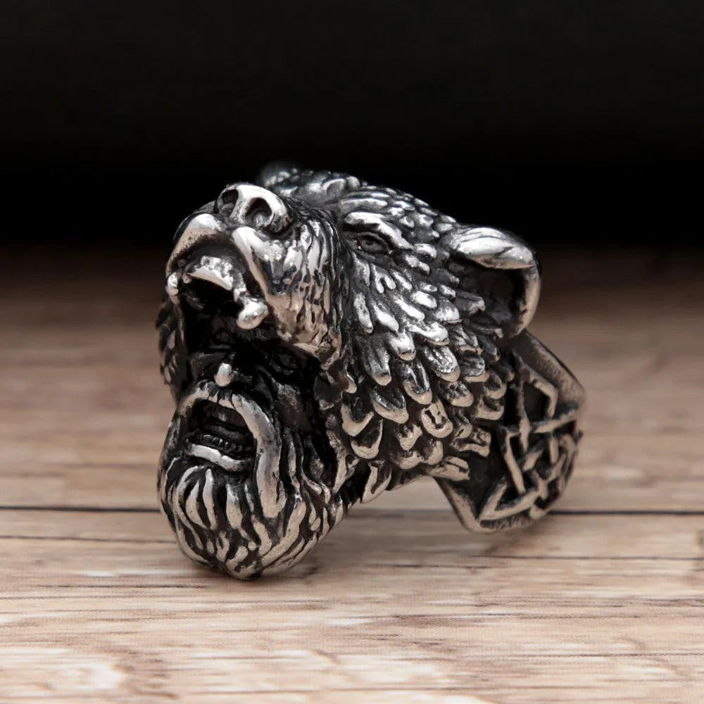 1️⃣ Viking Bear Warrior Ring Nordic Stainless Steel Biker Ring for Men