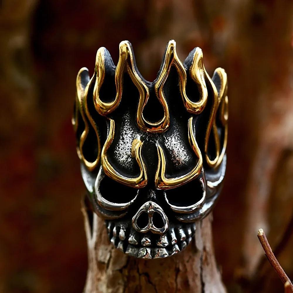 1️⃣ Flame Skull Ring 316L Stainless Steel Punk Biker Gothic Ring for Men