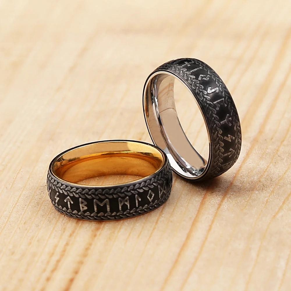 Vintage Viking Rune Ring – Stainless Steel Nordic Amulet Ring for Men Women