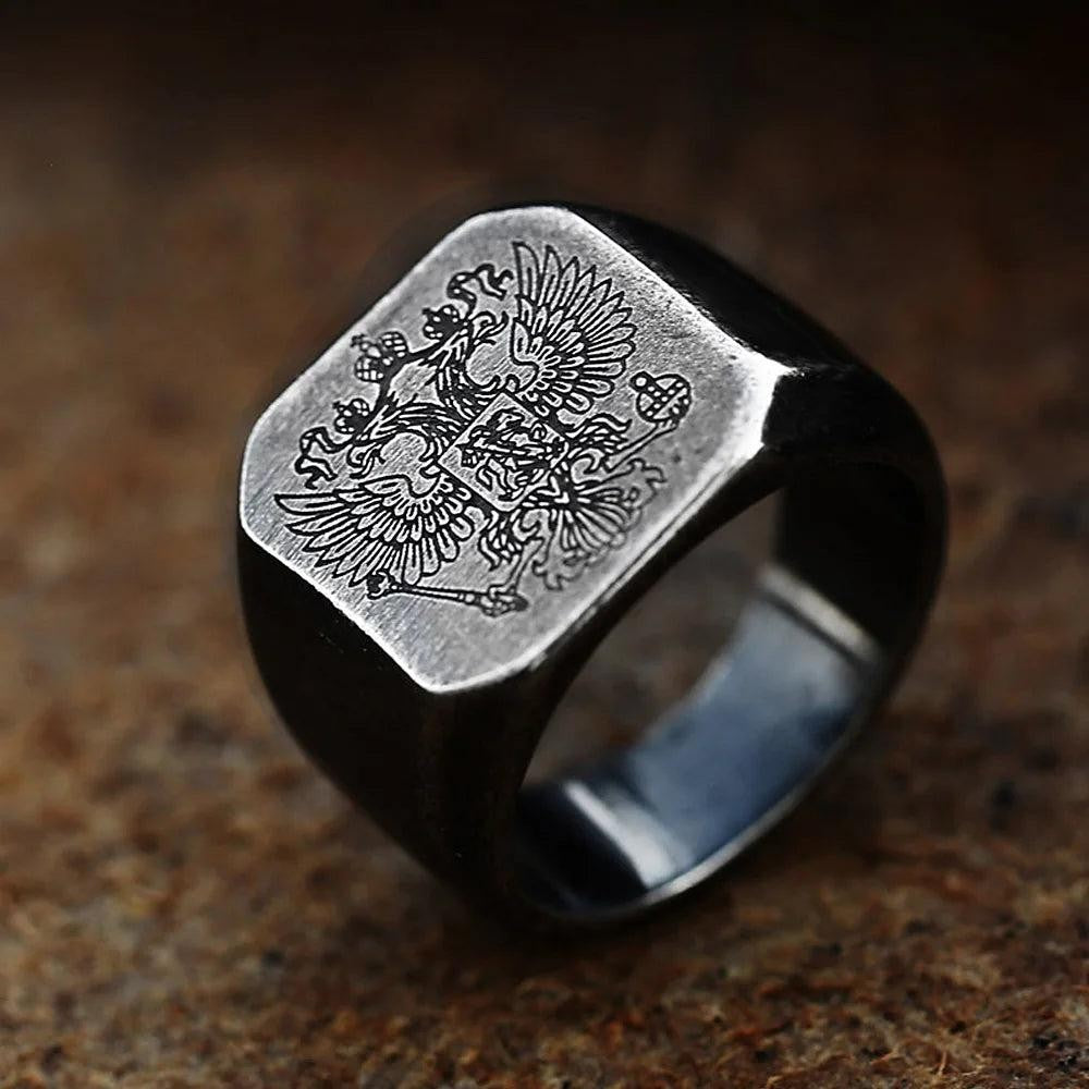 1️⃣ Double Headed Eagle Ring Stainless Steel Vintage Biker Ring for Men