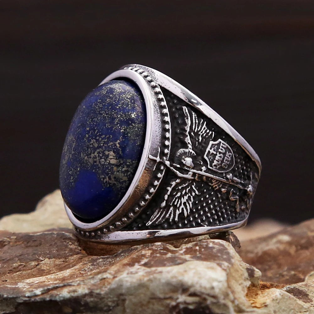 St Michael Ring 316L Stainless Steel – Lapis Lazuli Religious Amulet Ring for Me