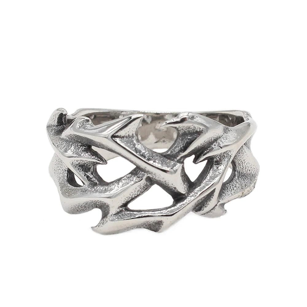 Vintage Crown of Thorns Ring – Stainless Steel Hollow Punk Biker Ring Unisex