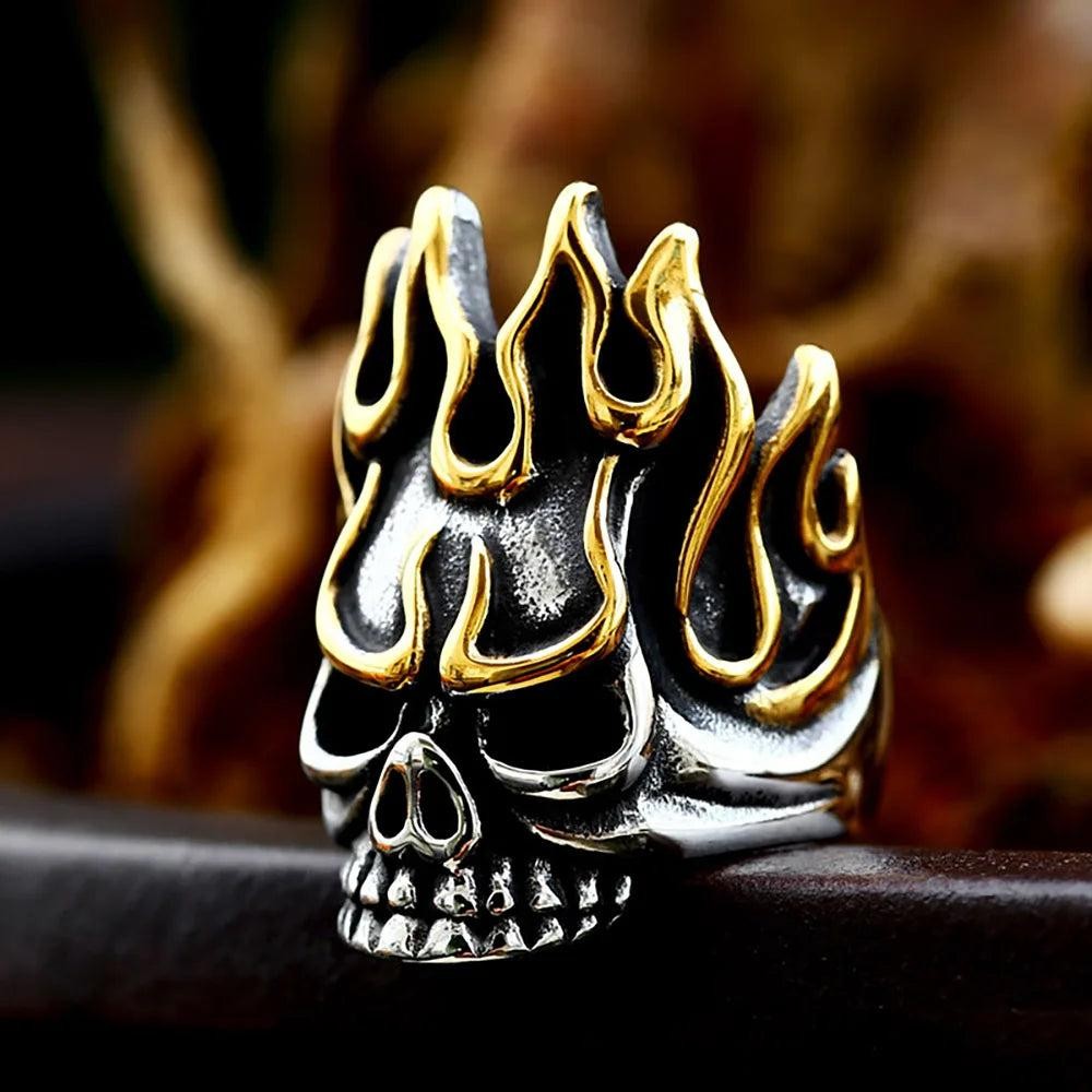 1️⃣ Flame Skull Ring 316L Stainless Steel Punk Biker Gothic Ring for Men