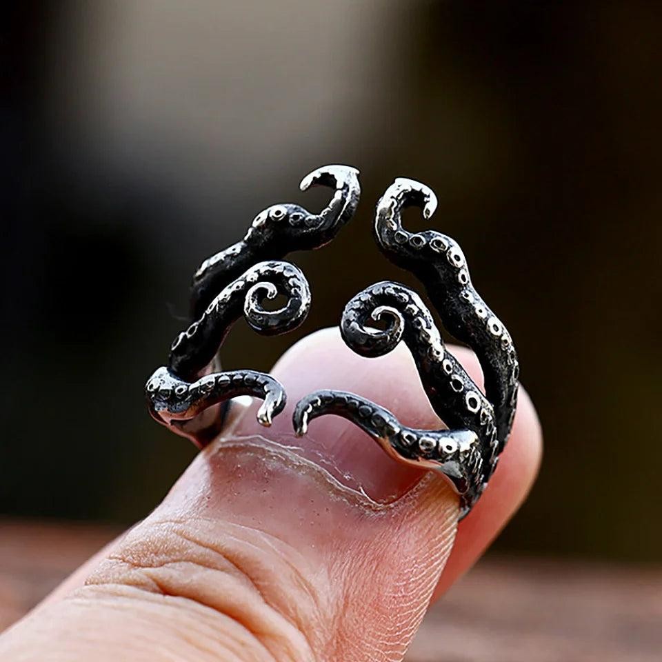 316L Stainless Steel Pirate Octopus Ring Punk Rock Animal Ring Men Women