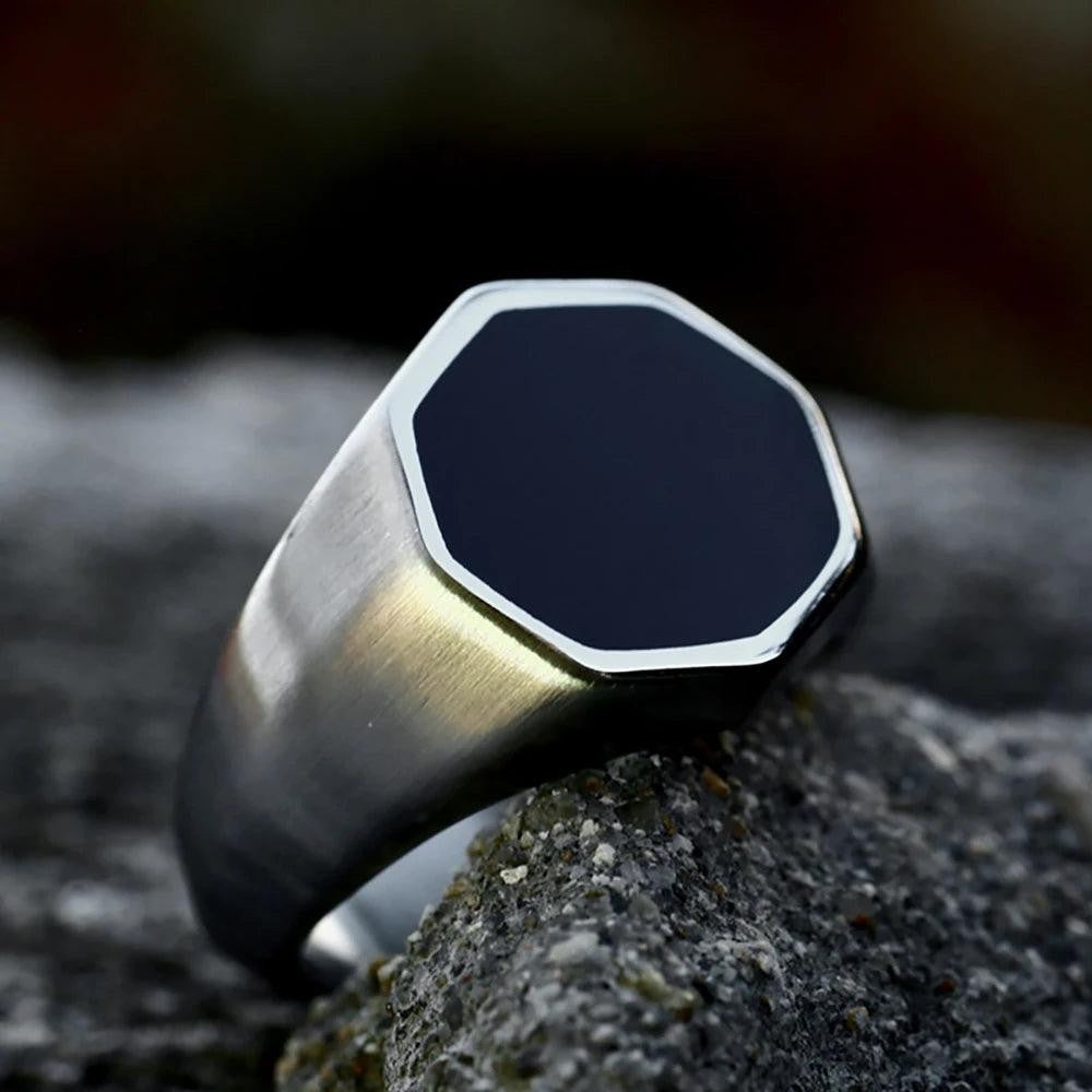 Stainless Steel Geometric Resin Ring | Retro Punk hexagon Ring for Men Women