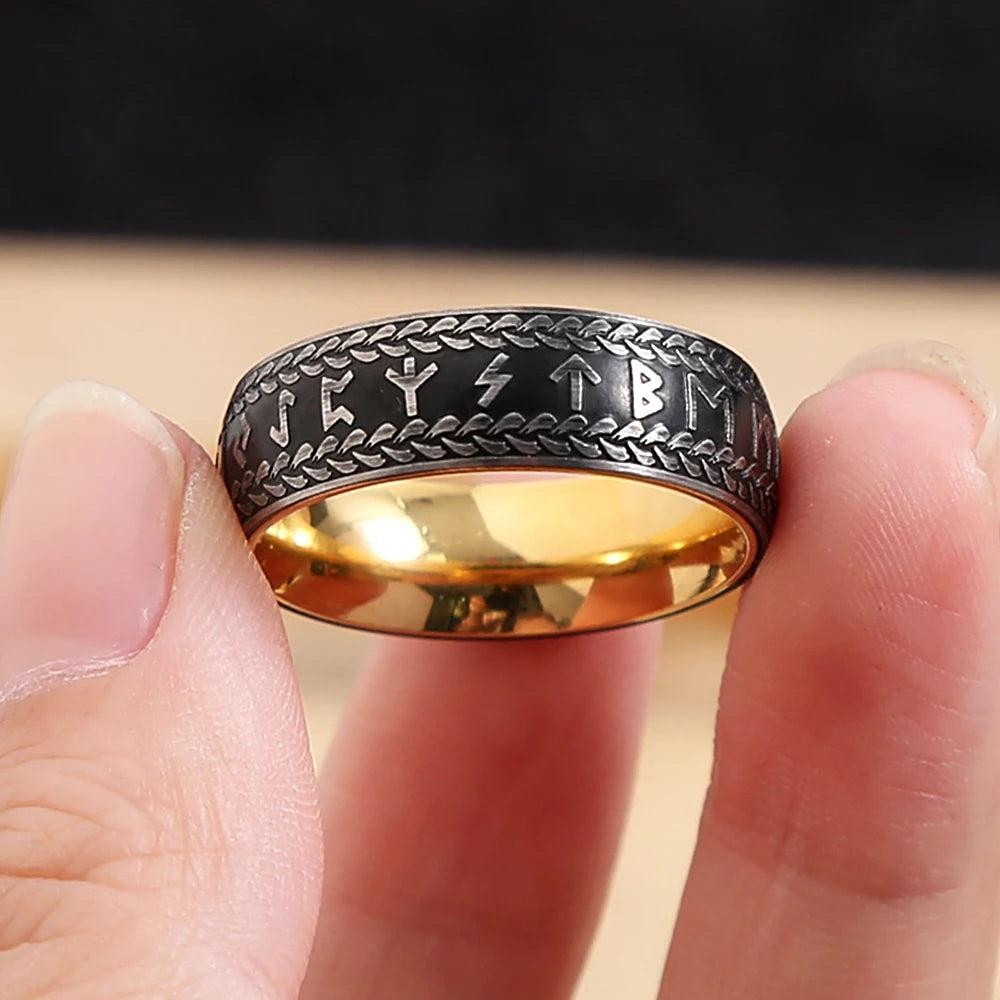 Vintage Viking Rune Ring – Stainless Steel Nordic Amulet Ring for Men Women