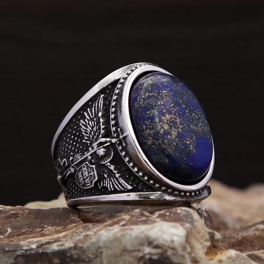 St Michael Ring 316L Stainless Steel – Lapis Lazuli Religious Amulet Ring for Me