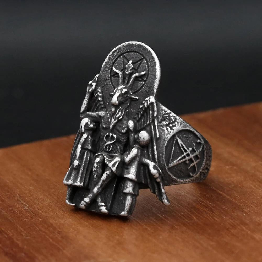 Lucifer Seal of Satan Signet Ring – Vintage Stainless Steel Gothic Punk Ring