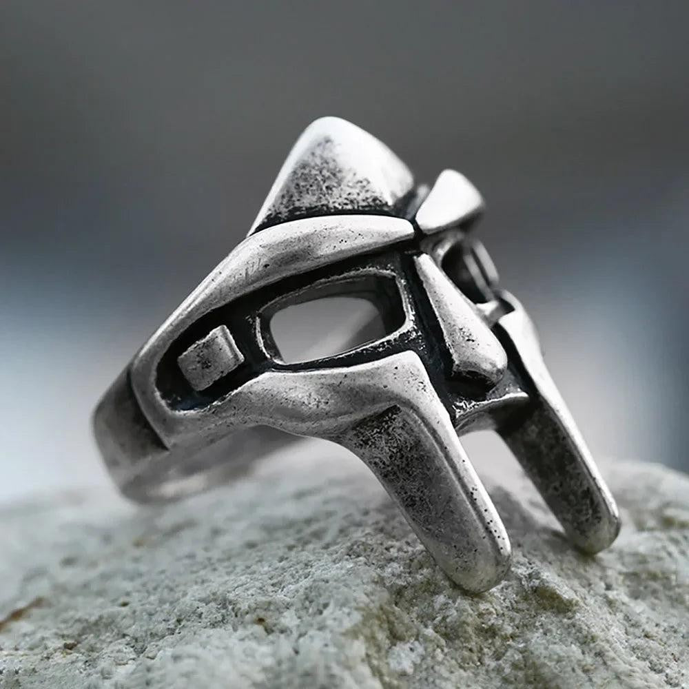 Vintage Gladiator Mask Ring 316L Stainless Steel – Roman Warrior Amulet Ring