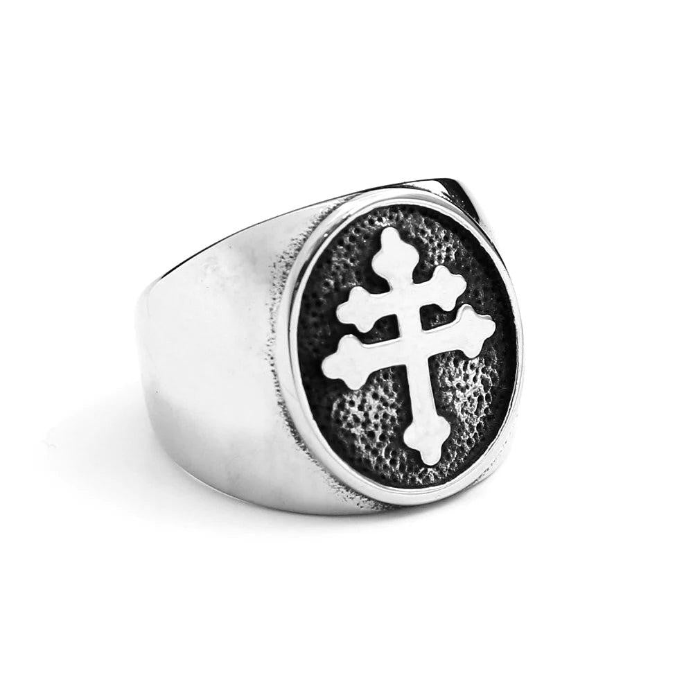 Cross of Lorraine Ring Stainless Steel – Classic Catholic Signet Ring Unisex
