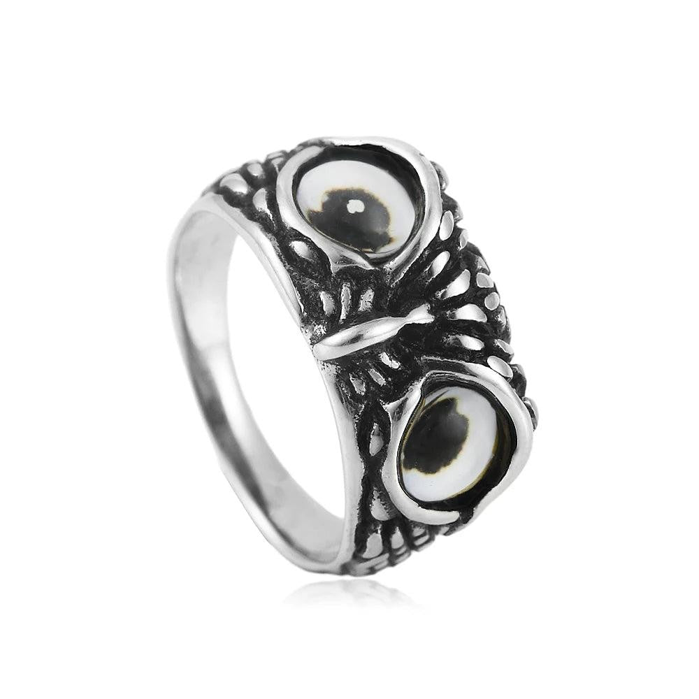 Owl Ring with Stone Eyes – Stainless Steel Cute Animal Punk Ring Unisex