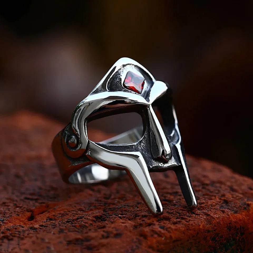2️⃣ Ancient Spartan Warrior Ring Stainless Steel Punk Biker Amulet Ring for Men