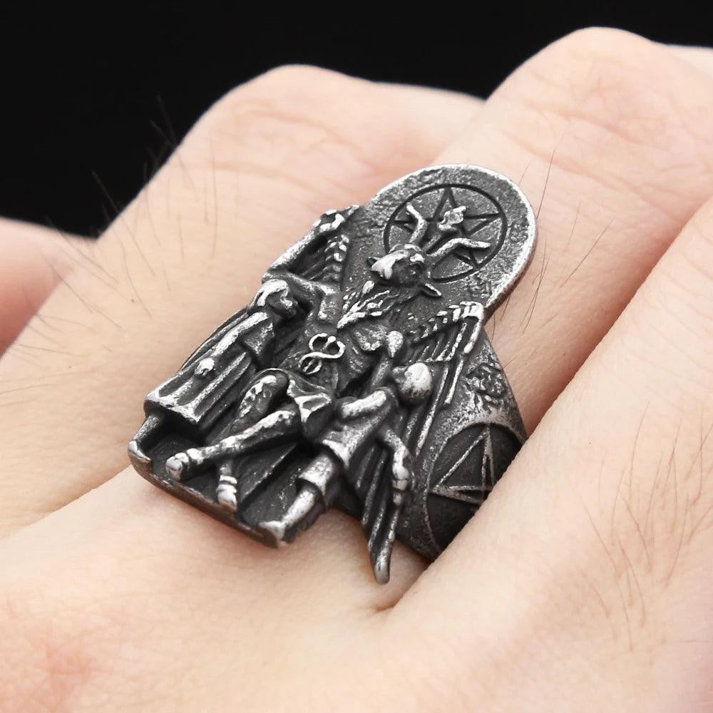 Lucifer Seal of Satan Signet Ring – Vintage Stainless Steel Gothic Punk Ring