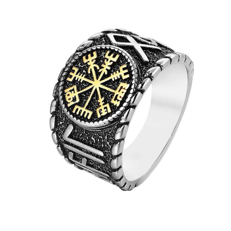 1️⃣ Viking Compass Ring Nordic Stainless Steel Odin Amulet Biker Ring Men