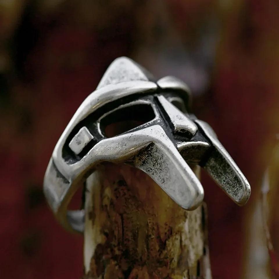 Vintage Gladiator Mask Ring 316L Stainless Steel – Roman Warrior Amulet Ring