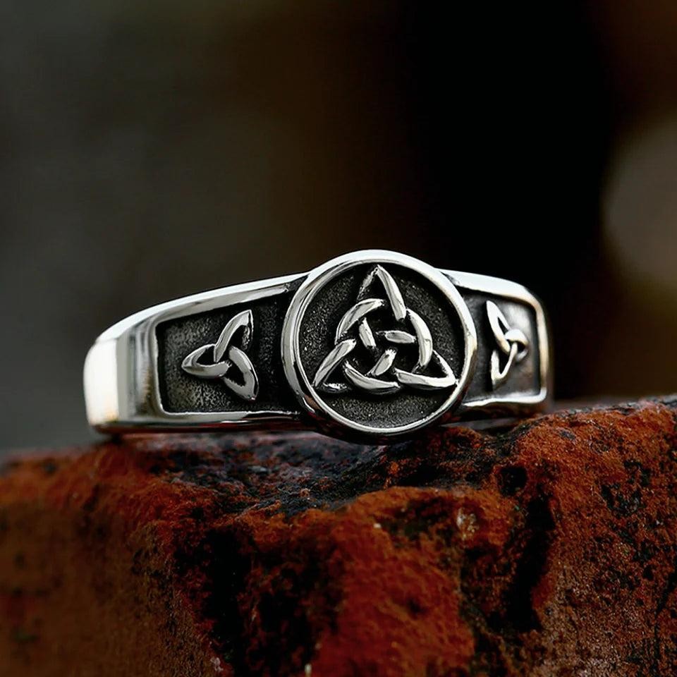 Stainless Steel Valknut Ring | Vintage Viking Nordic Amulet Ring for Men Women