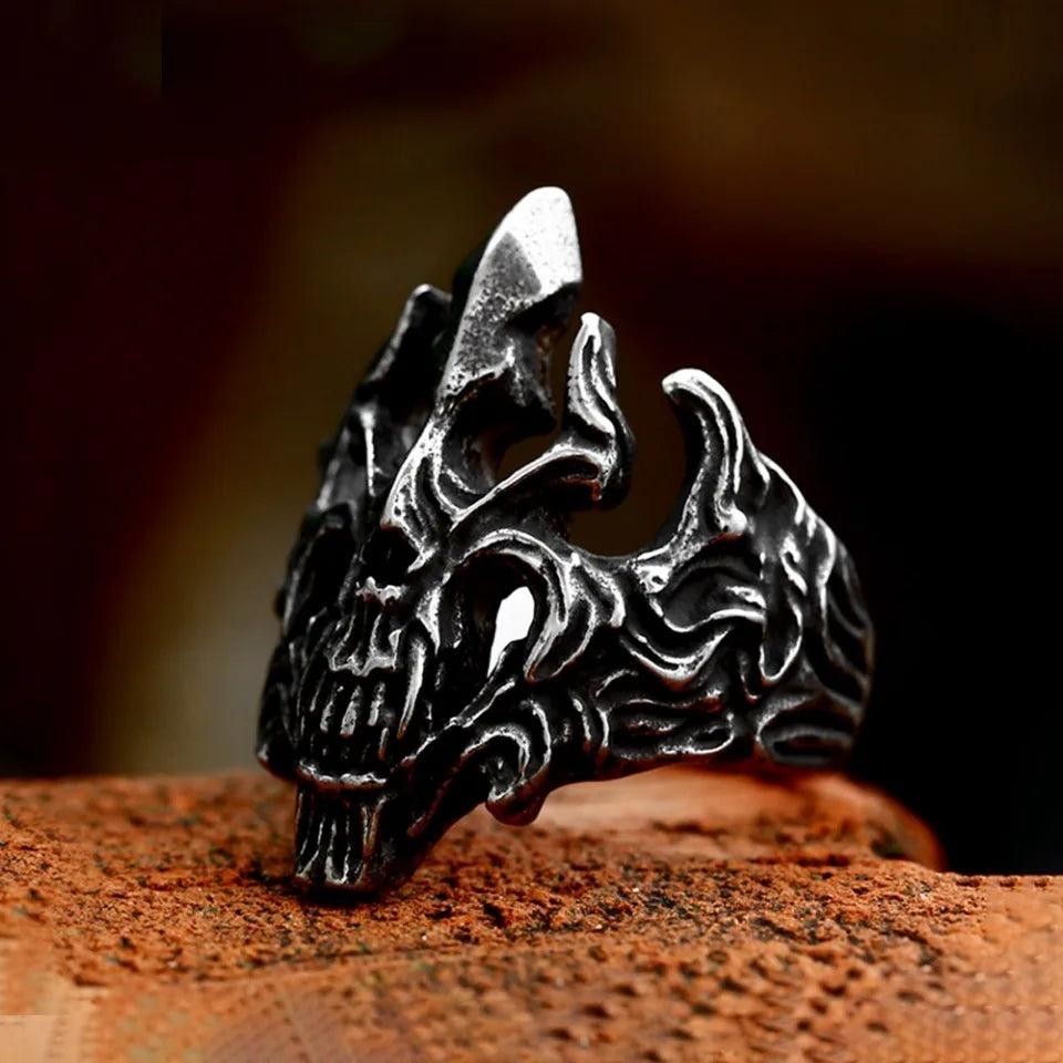 Gothic Skull Ring Stainless Steel Punk Vintage Skull Ring for Men