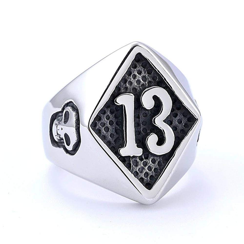 1️⃣ Lucky Number Skull Ring Stainless Steel Punk Biker Ring Men Women