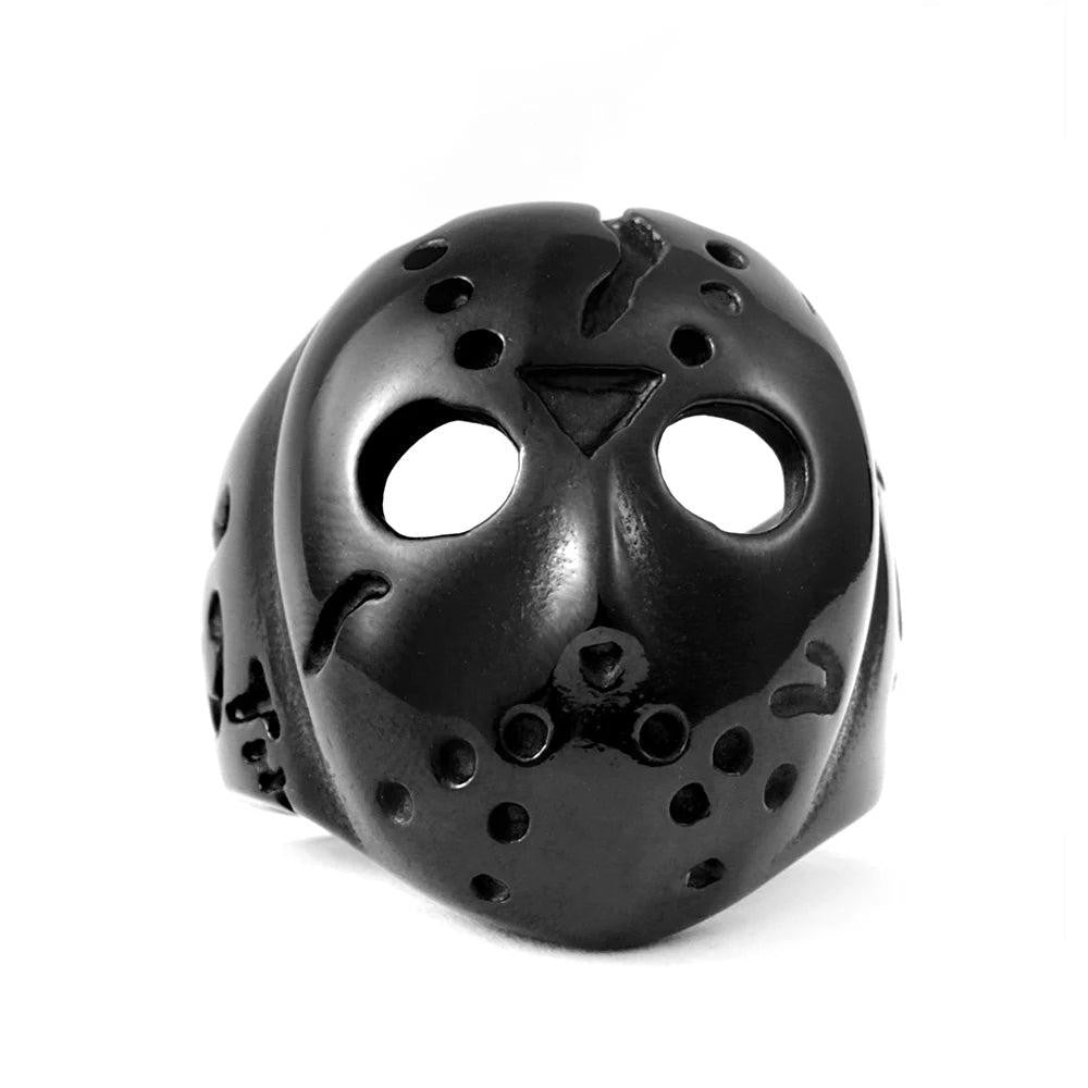 1️⃣ Jason Mask Ring Punk Horror Stainless Steel Biker Ring for Men Black Retro J
