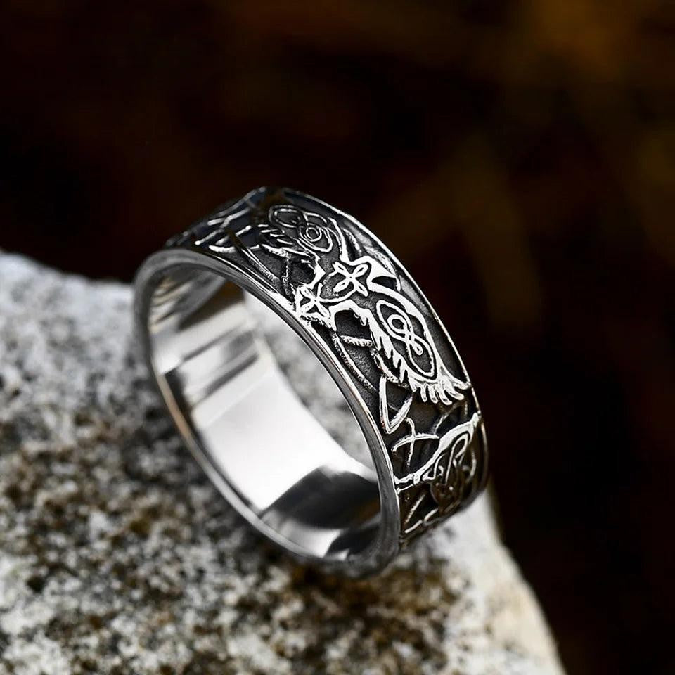 Stainless Steel Viking Wolf Ring | Celtic Knot Nordic Punk Amulet Ring