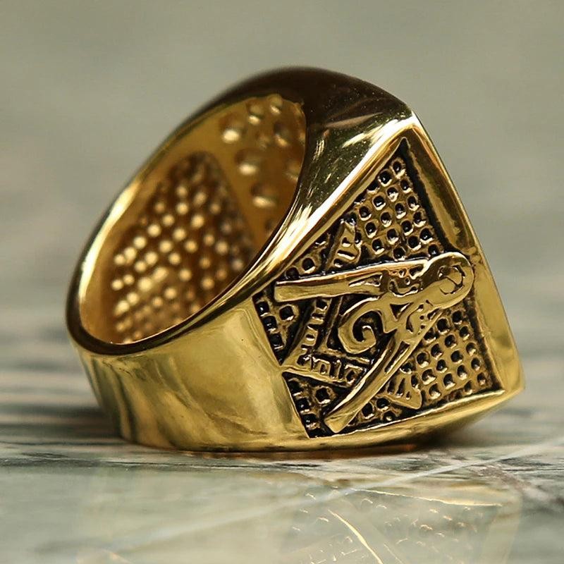 1️⃣ All Seeing Eye Ring Masonic Stainless Steel Crystal Gold Gothic Ring for Men
