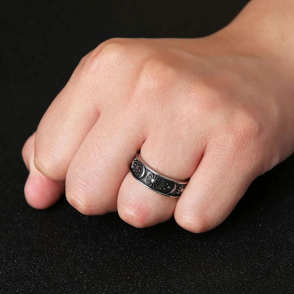 1️⃣ Sun Moon Star Ring 316L Stainless Steel Couple Punk Ring for Men Women