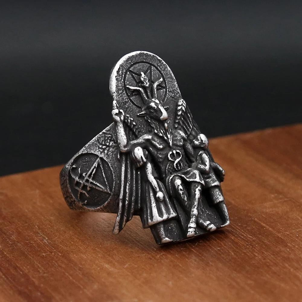Lucifer Seal of Satan Signet Ring – Vintage Stainless Steel Gothic Punk Ring