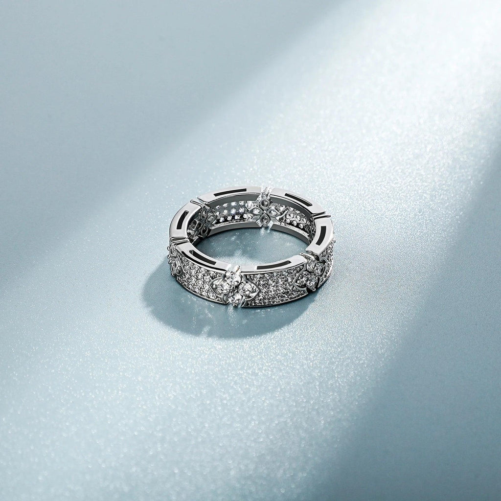 6MM Four Leaf Flower Ring | Iced Out Micro Pave CZ Engagement Ring for Men Women