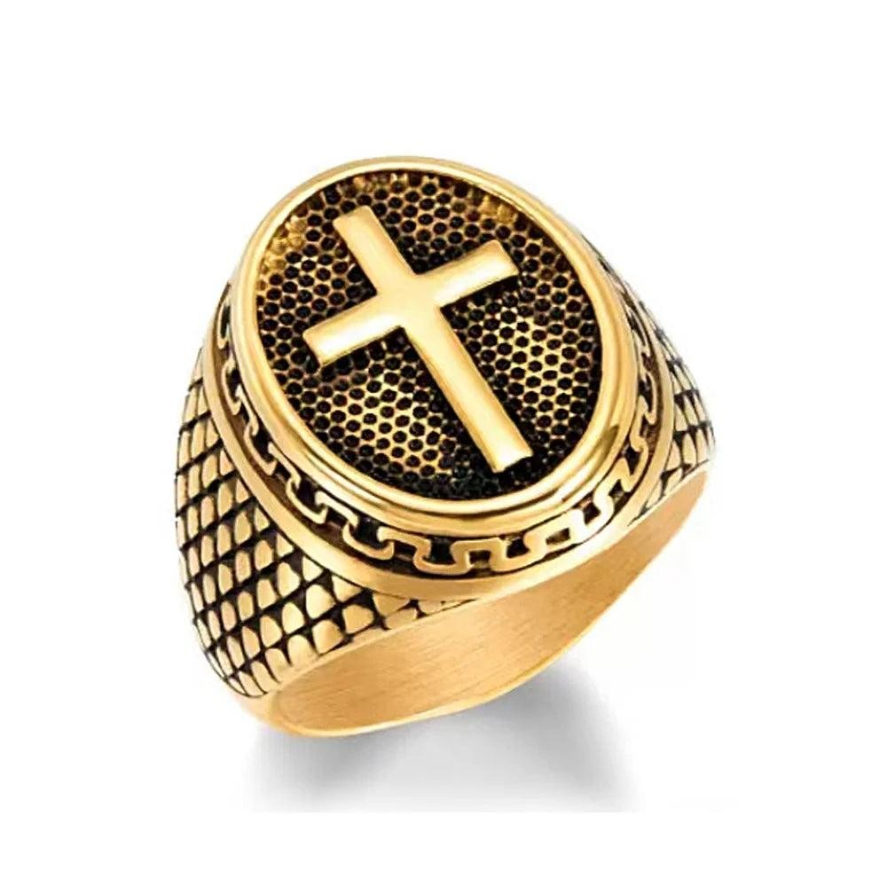Stainless Steel Christian Cross Ring Punk Biker Religious Ring Men Women