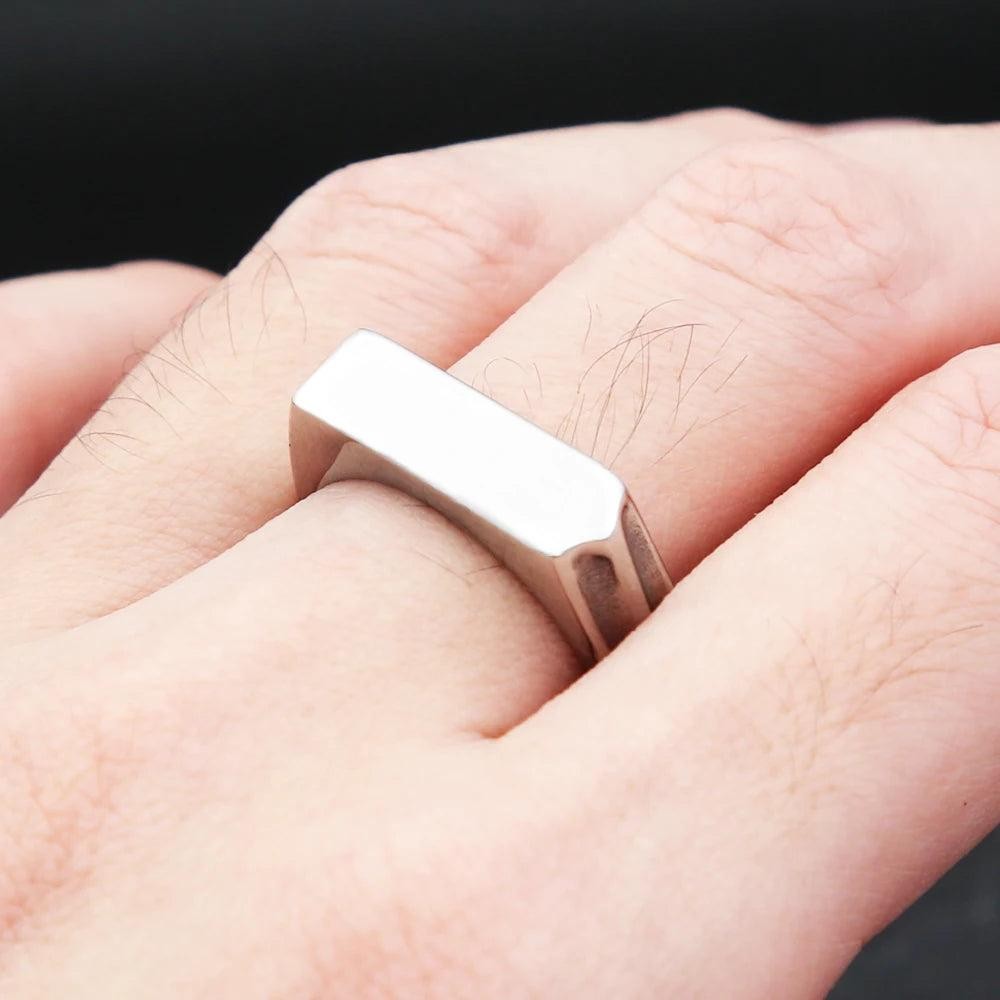 316L Stainless Steel Punk Square Flat Top Signet Ring Unisex Jewelry Gift for Me