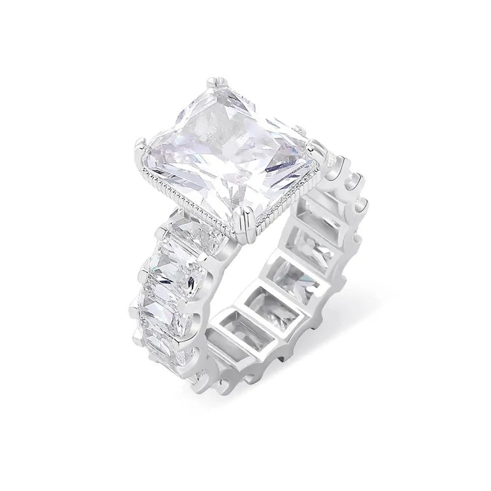 Square CZ Iced Out Ring – Gold Color Copper Hip Hop Cubic Zirconia Ring  Women