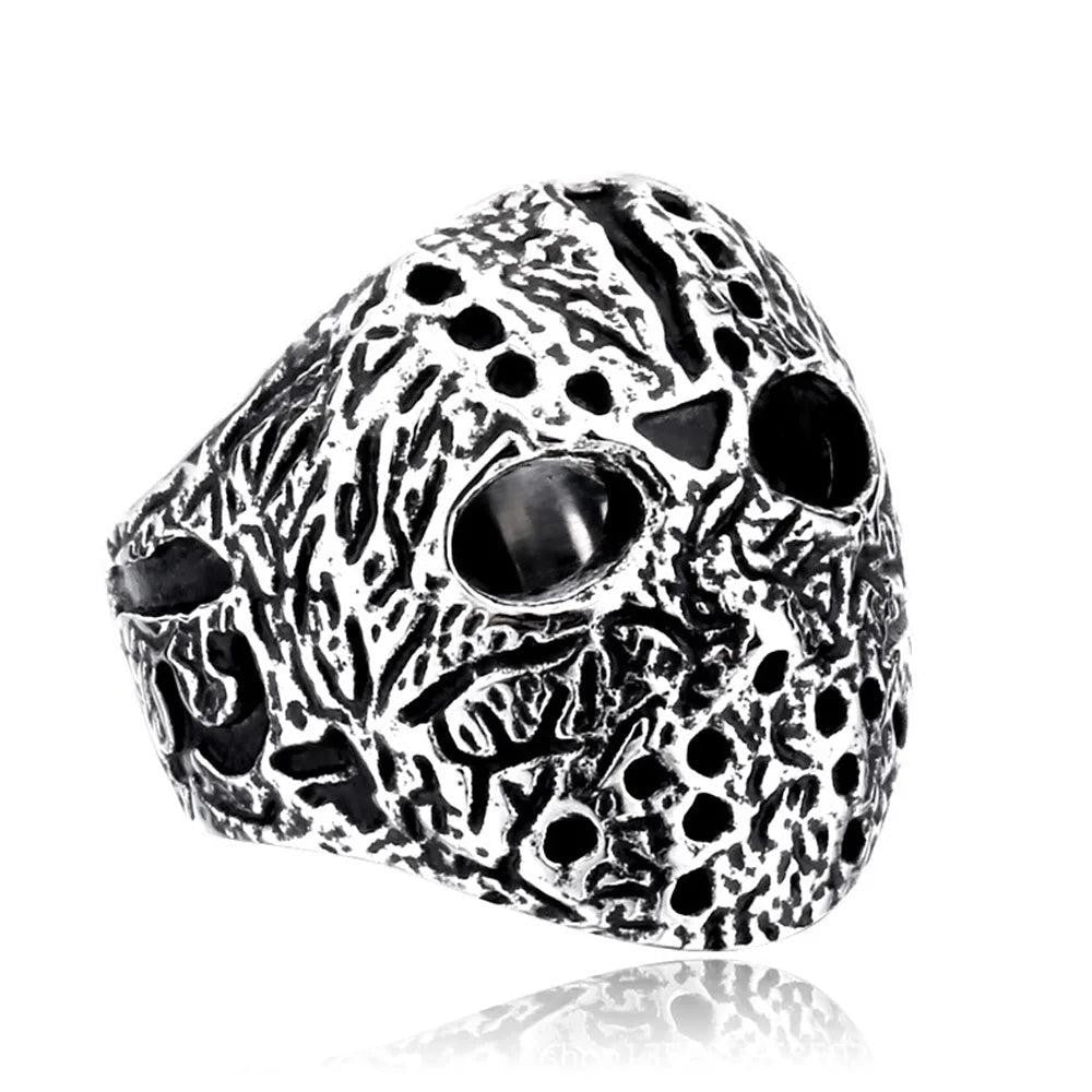 1️⃣ Jason Mask Ring Punk Horror Stainless Steel Biker Ring for Men Black Retro J